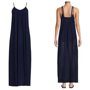 Lands End Women’s Sheer Rib Maxi Beach Dress in Navy Blue - Size M